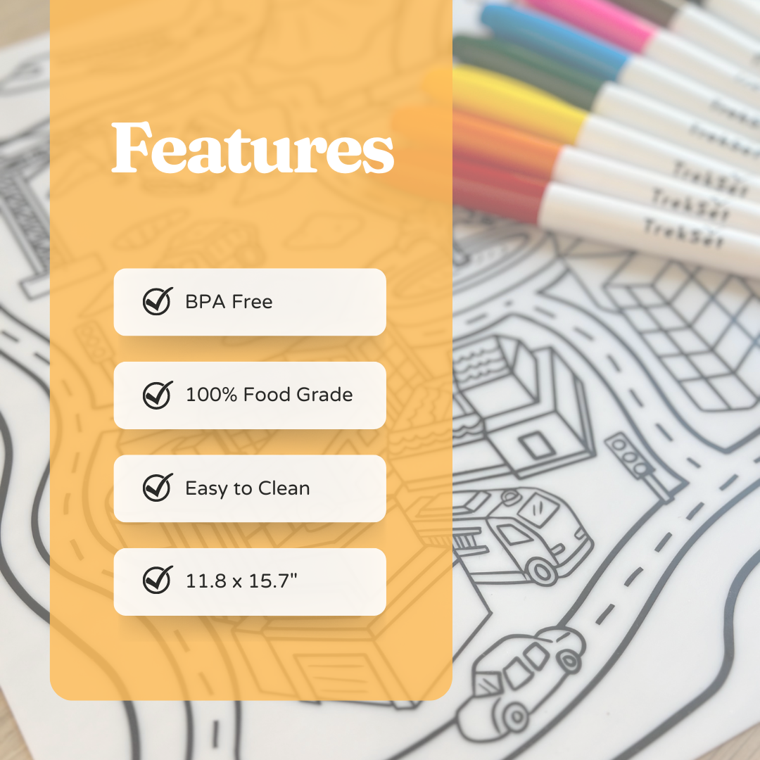 Reusable Coloring Mat and Dry Erase Marker Set - Busy Town
