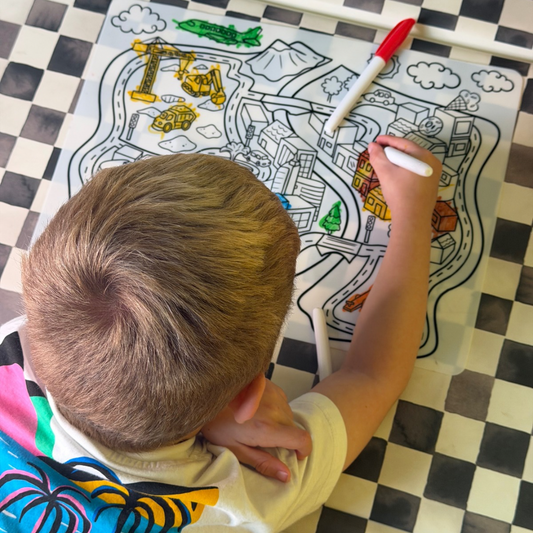 Busy Town Silicone Coloring Mat - Reusable City & Vehicle Activity