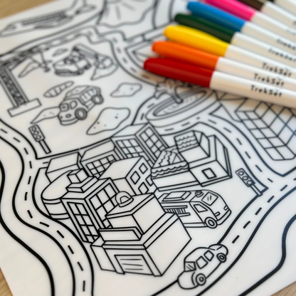 Reusable Silicone Coloring Mat for Kids - Busy Town