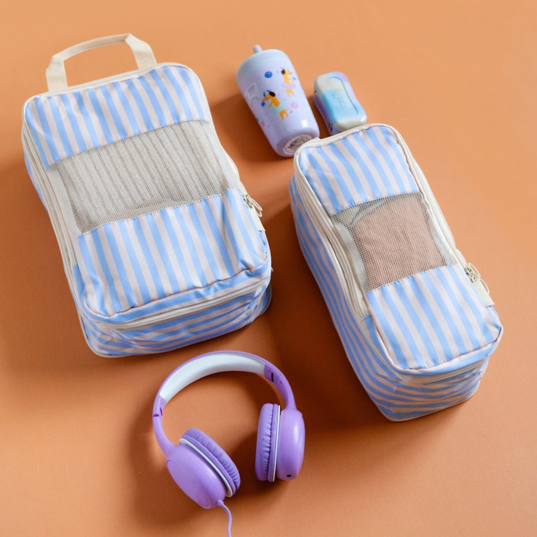 Eco-Friendly Compression Packing Cubes Set - Periwinkle Stripe