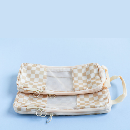 Eco-Friendly Compression Packing Cubes Set - Tan Checkerboard