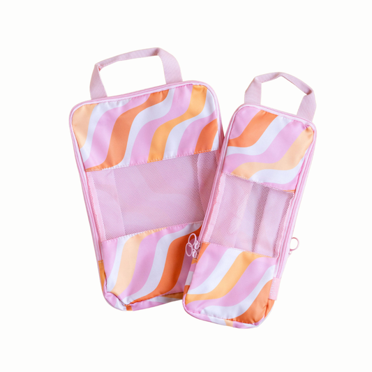 Eco-Friendly Compression Packing Cubes Set - Pink Wave