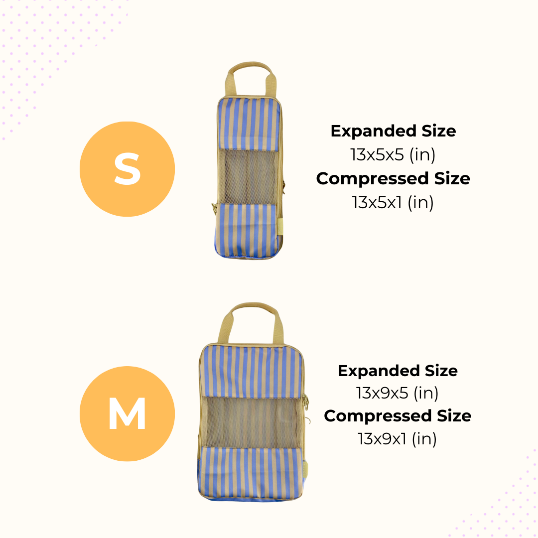 Eco-Friendly Compression Packing Cubes Set - Periwinkle Stripe