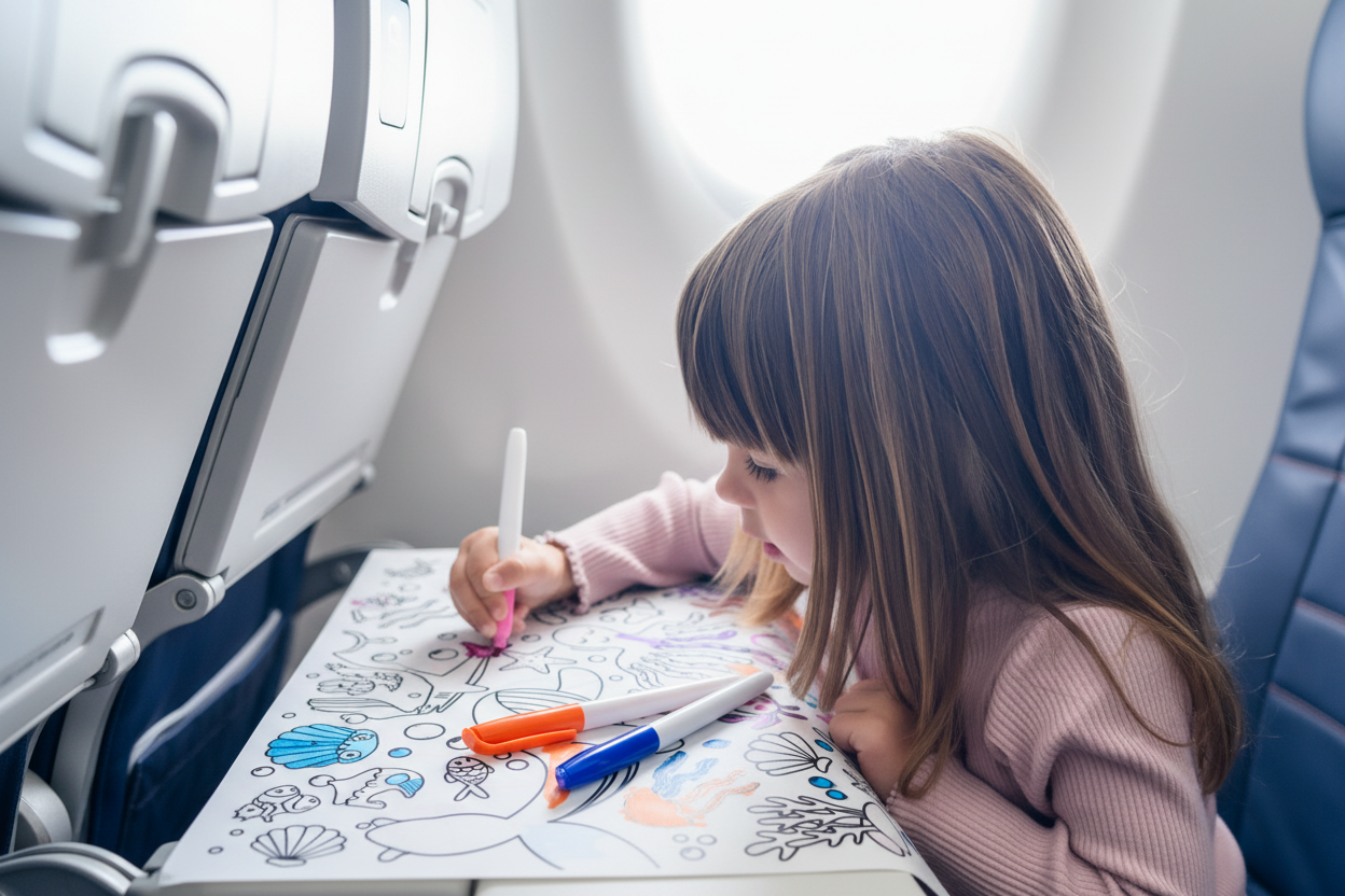 TrekSet Hero - Child Coloring on Airplane